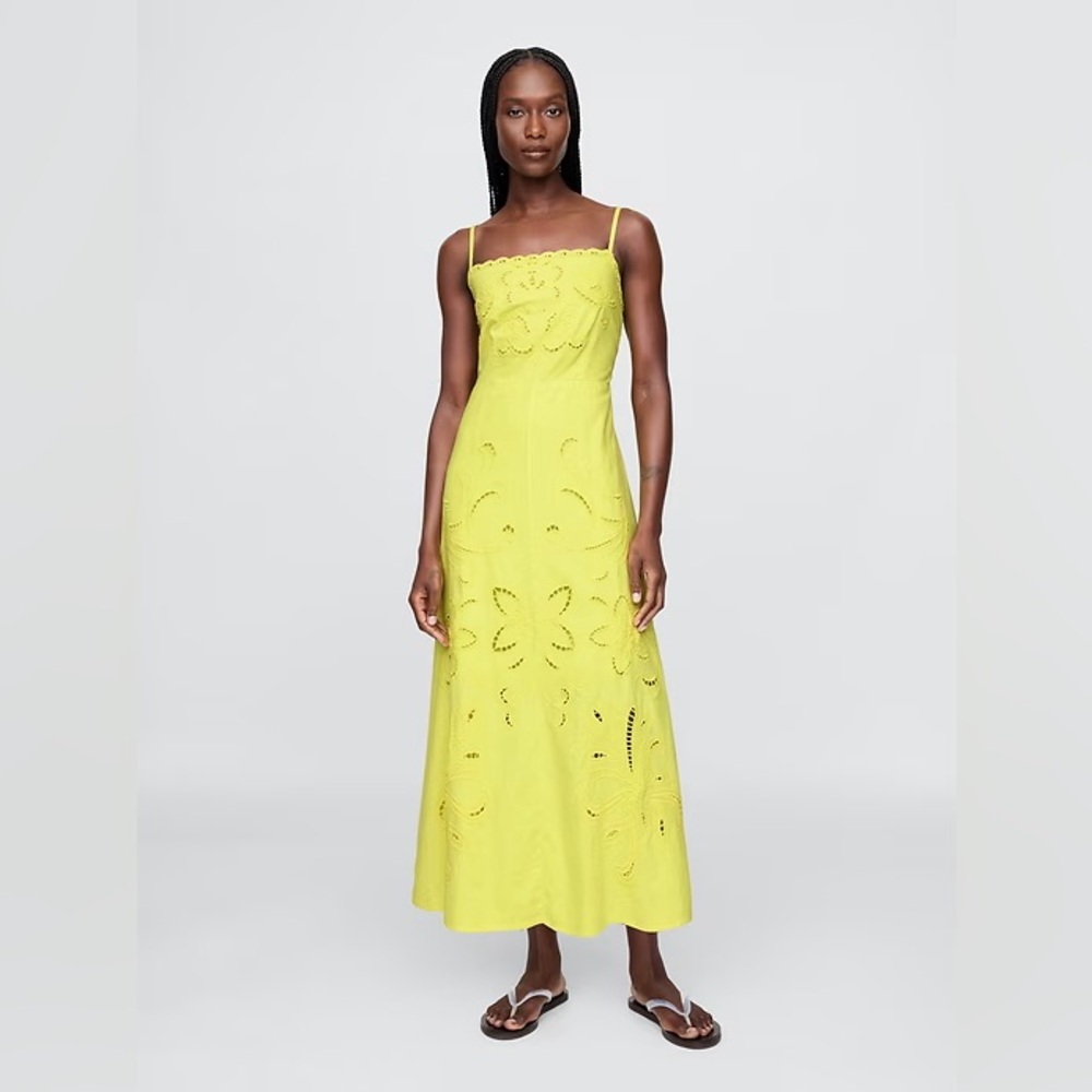 NWT! GAP Limeade Green Linen-Blend Embroidered Maxi Dress - #777579 🚂
